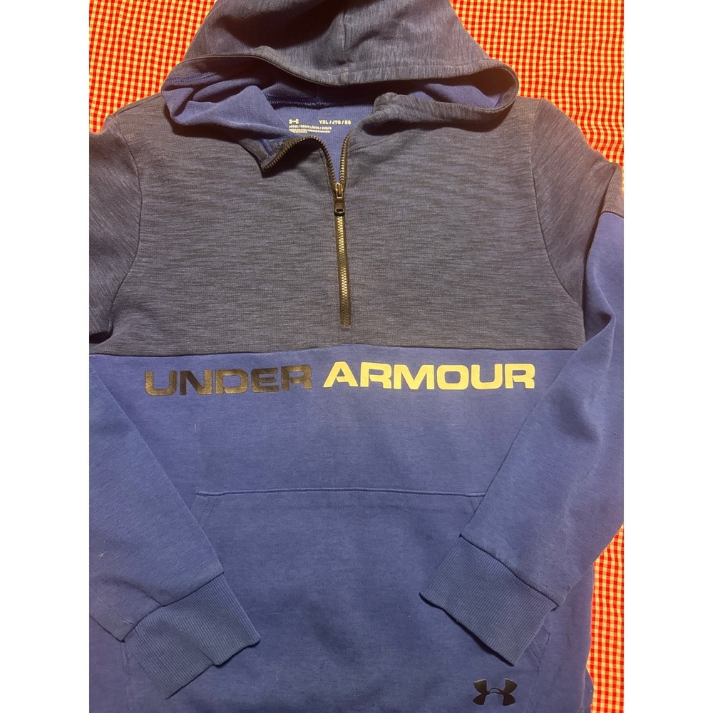 Under Armour Youth Kids‎ YXL Blue Gray Half Zip Hoodie Hooded Sweatshirt